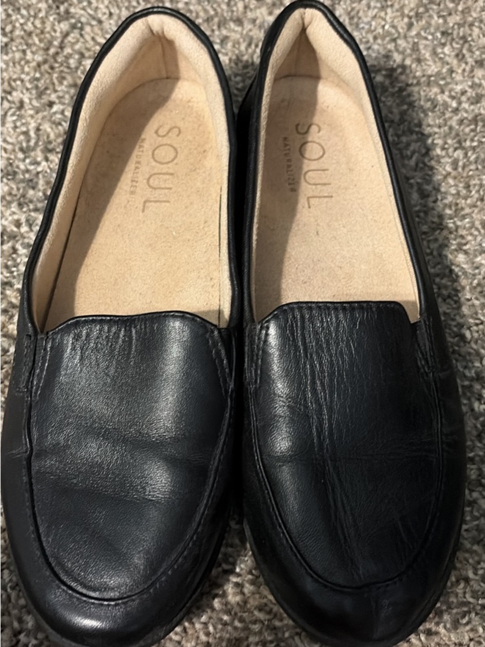 SOUL Naturalizer Black Leather Slip-On Flats